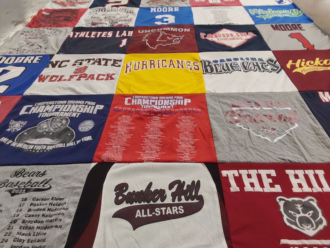 T-shirt quilt featuring hickory hurricanes, carolina crushers by Gerri from NC