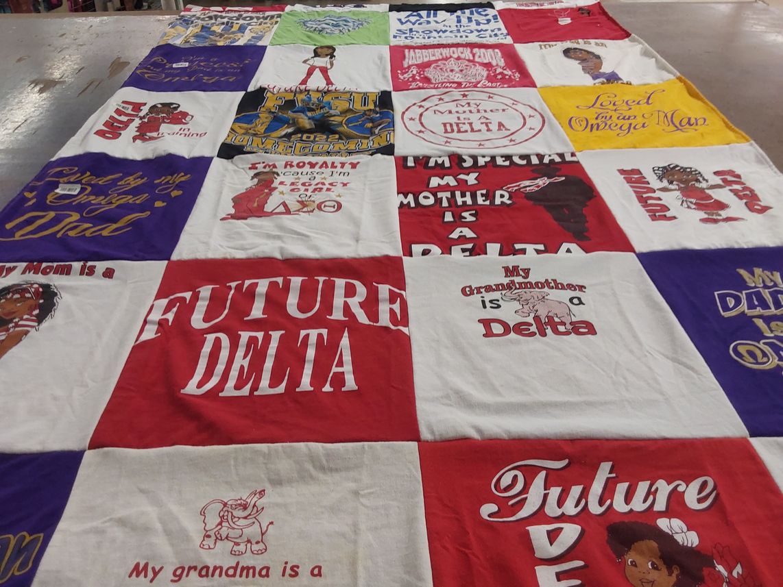 T-shirt quilt with sorority, sisterhood themes by Ethan from GA