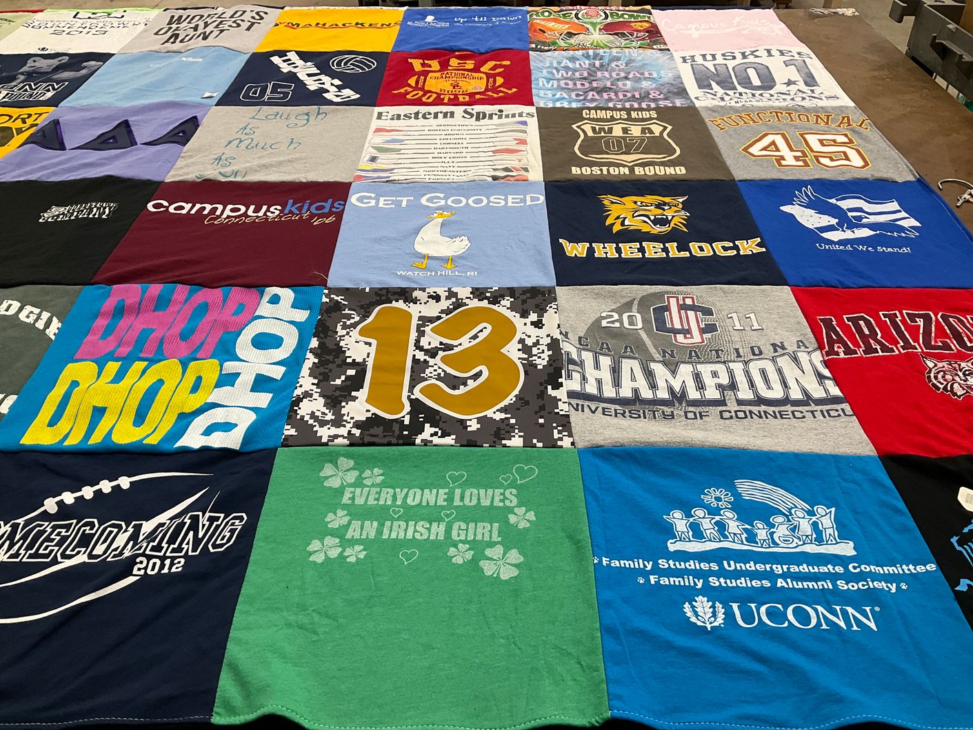 T-shirt quilt from university of connecticut by Mary Kate from CT