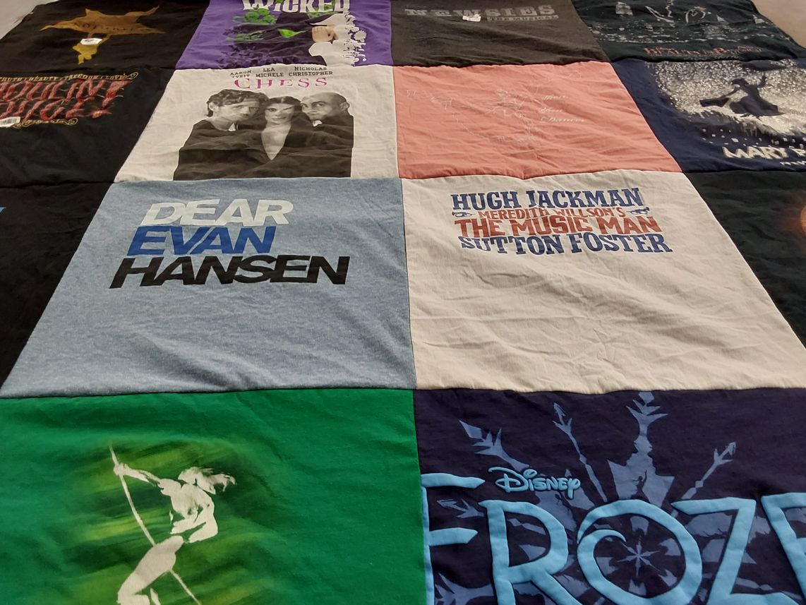 T-shirt quilt with musicals, theater themes by Carolyn from NY