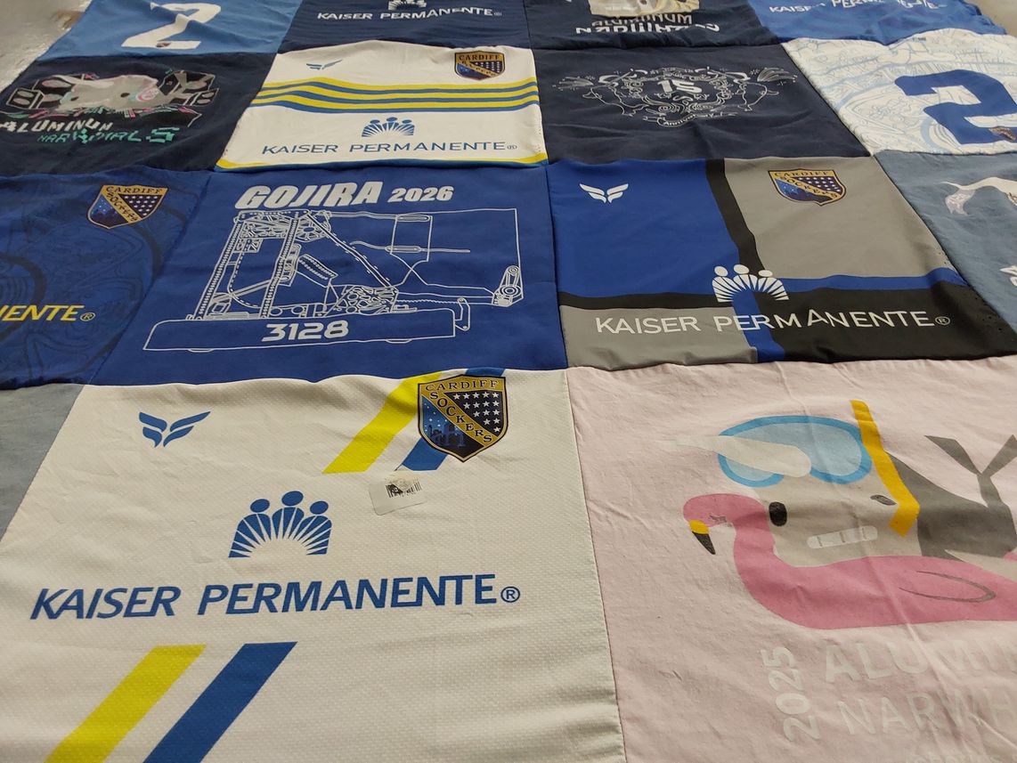 T-shirt quilt featuring cardiff sockers by Kelly from CA