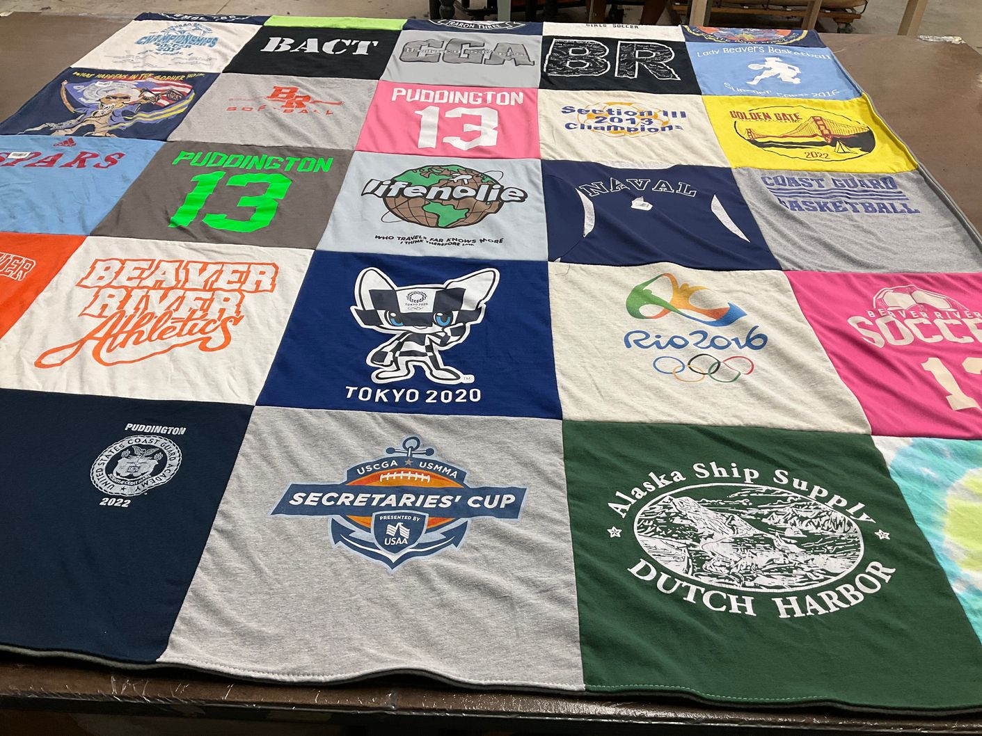 T-shirt quilt featuring beaver river softball, coast guard basketball by Emma from CA