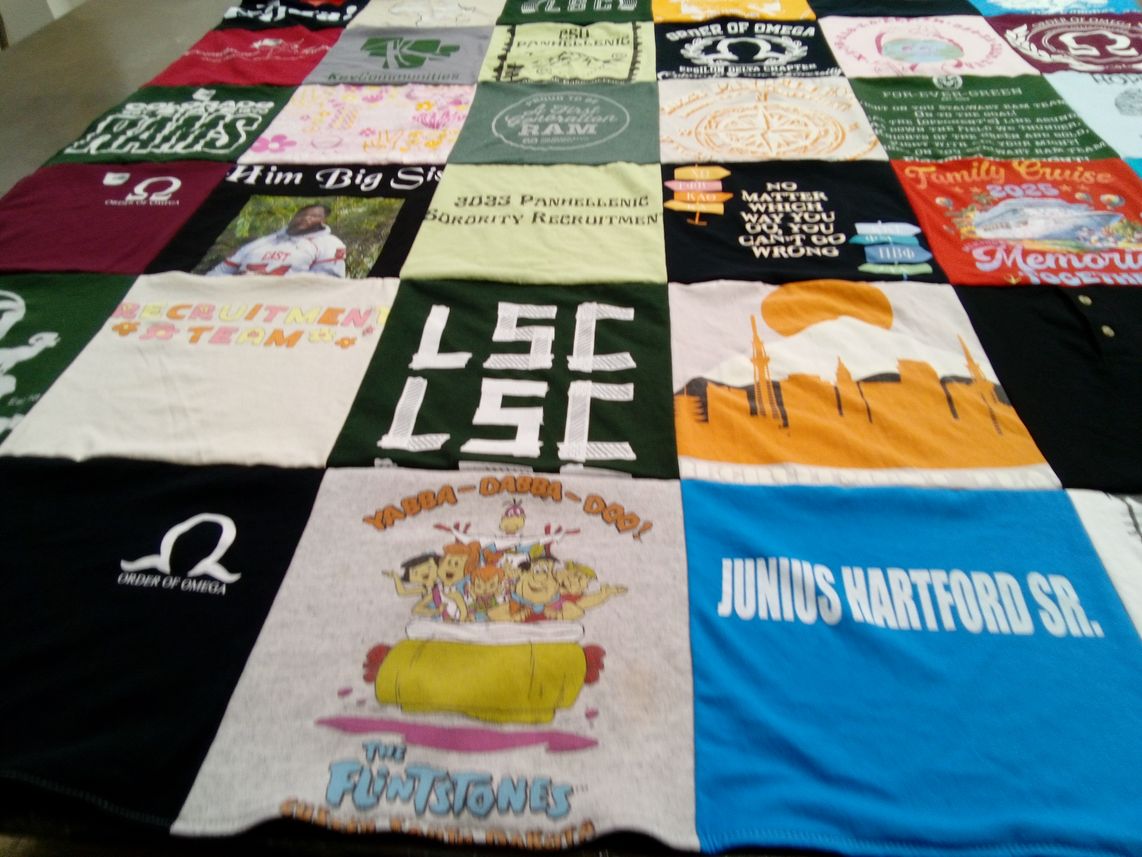 T-shirt quilt with sorority, fraternity themes by Ahjina from CO