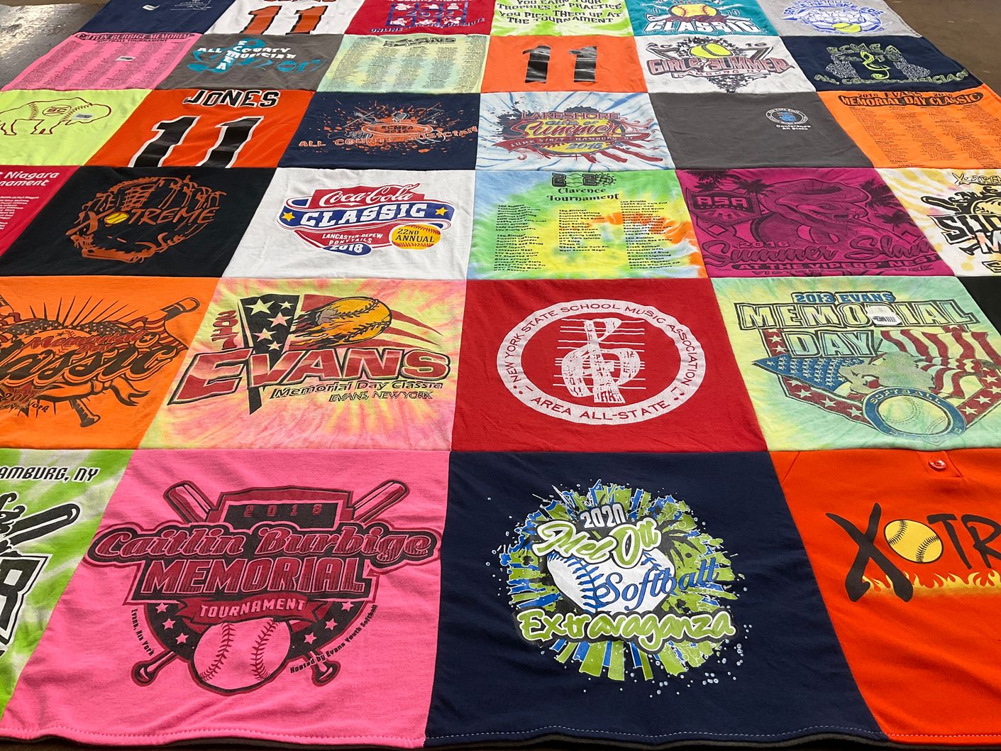 T-shirt quilt with softball, music themes by Jacki from NY