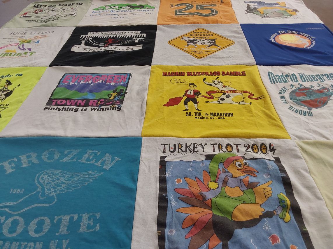 T-shirt quilt with running, races themes by Kathleen from NY