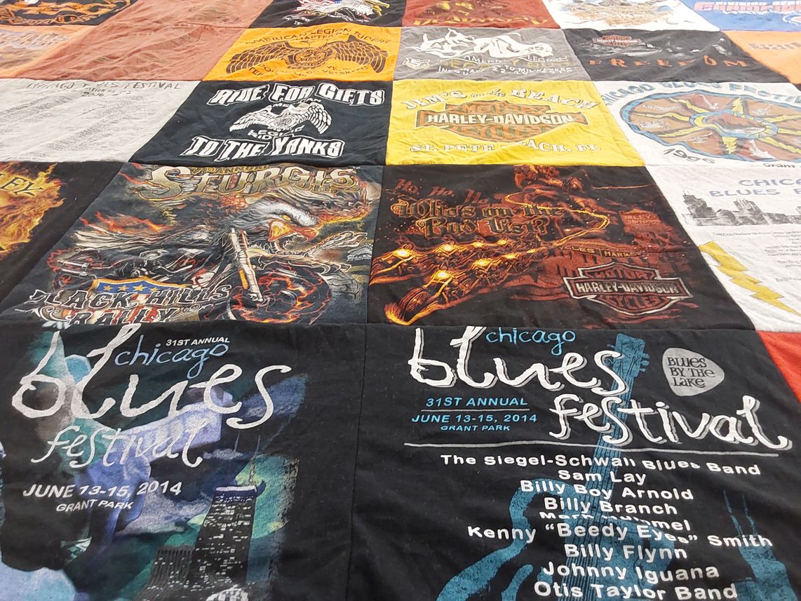 T-shirt quilt with music, blues themes by John from IL