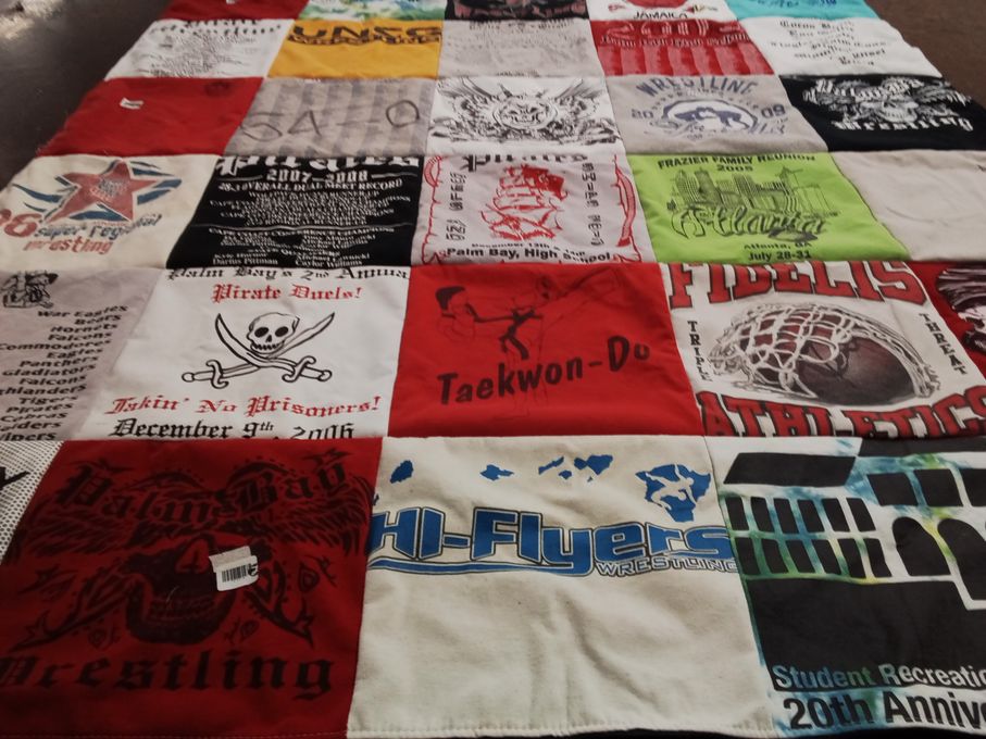 T-shirt quilt featuring hi-flyers wrestling by Sara from NC