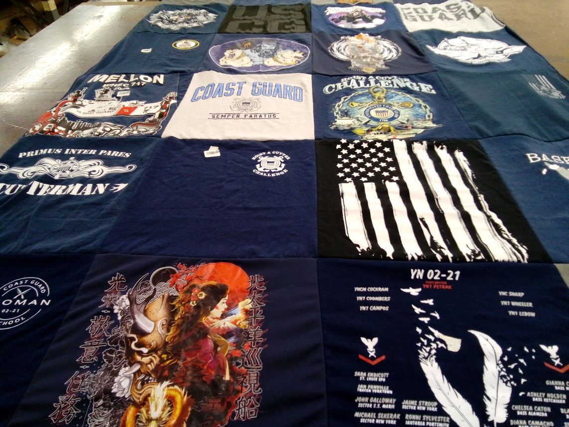 T-shirt quilt with military, service themes by Marlo from NV