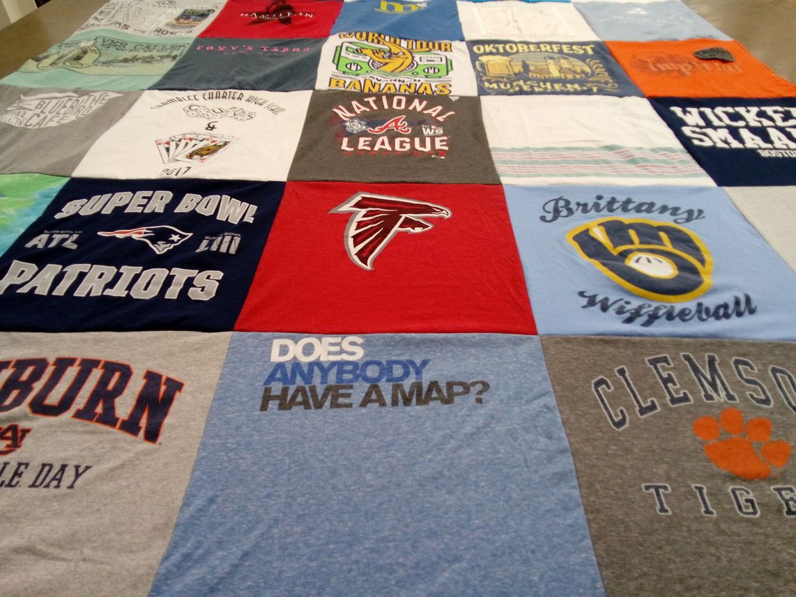 T-shirt quilt featuring new england patriots, atlanta falcons by Amy from GA