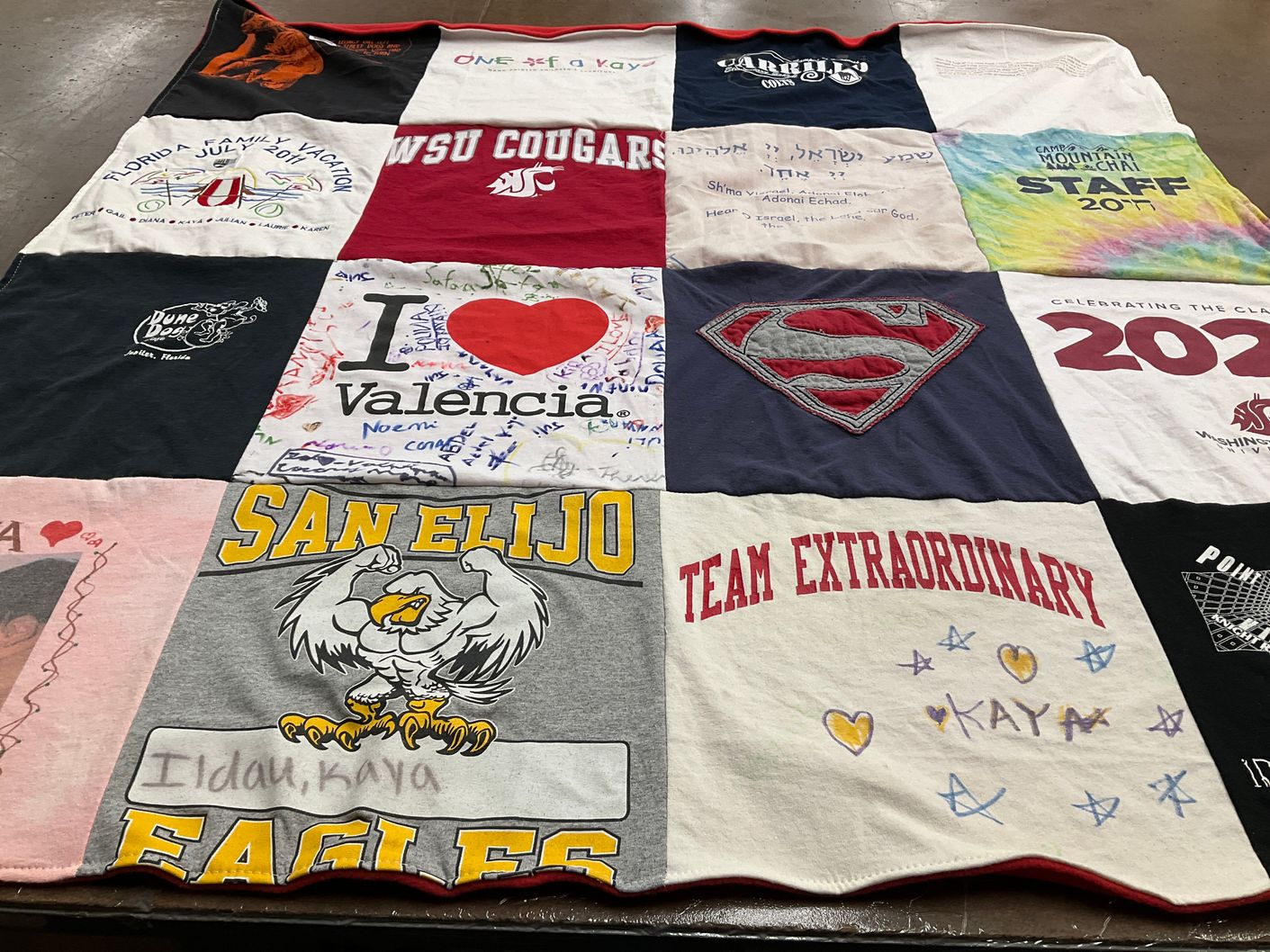 T-shirt quilt from washington state university, san elijo middle school by Laurie from CA