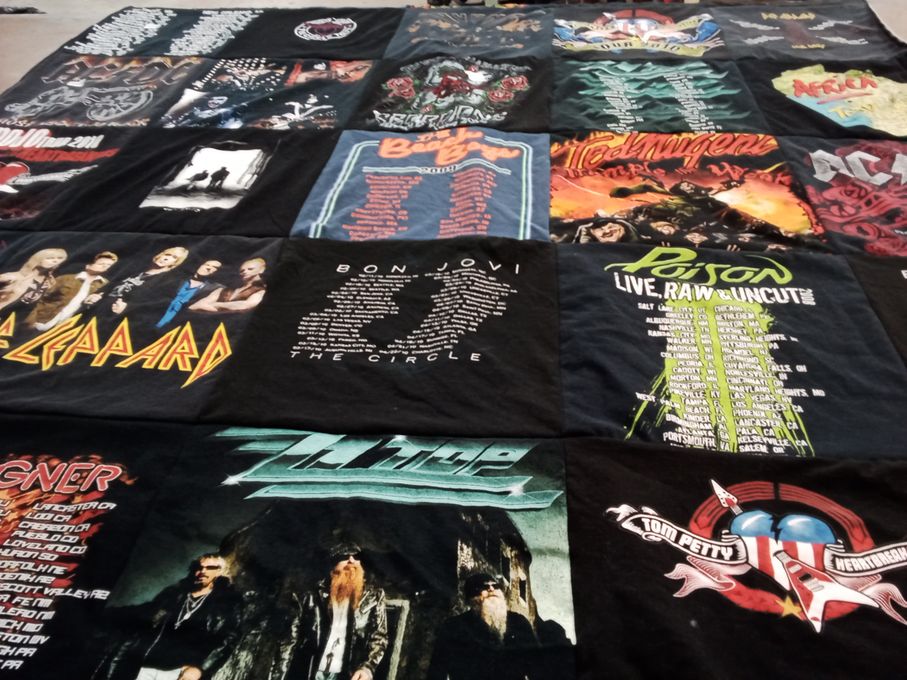 T-shirt quilt with music, rock themes by Genie from CO