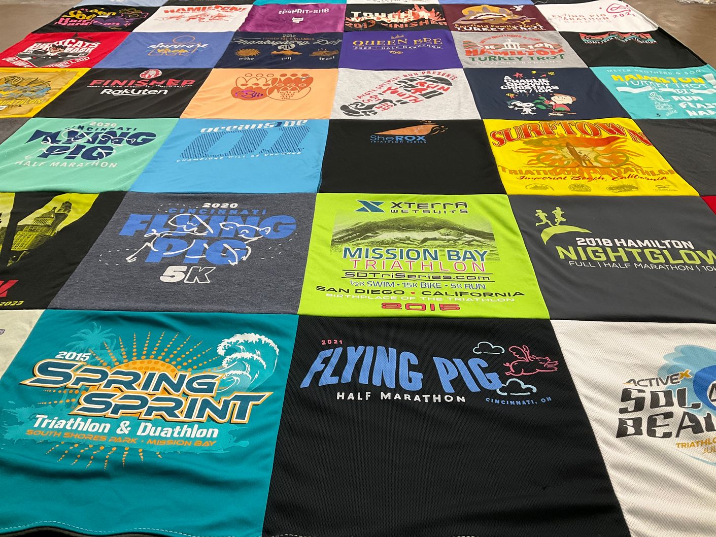 T-shirt quilt with running, triathlon themes by Amanda from OH