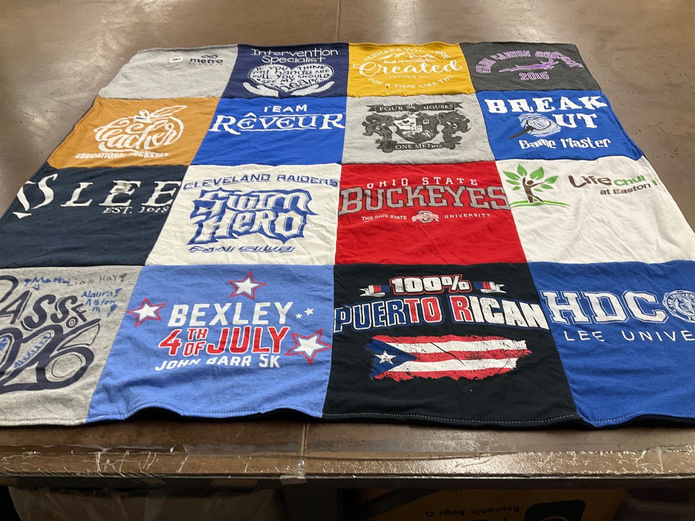 T-shirt quilt featuring cleveland raiders, ohio state buckeyes by Verenice from OH