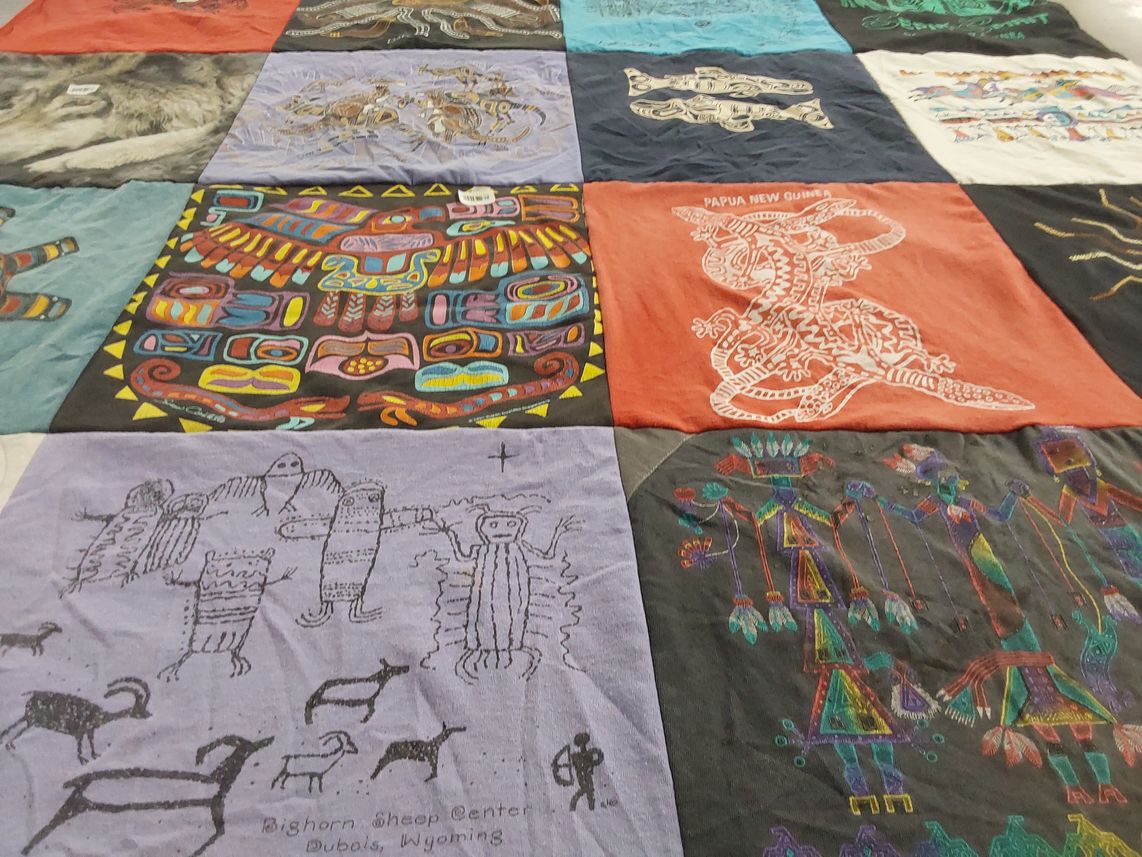 T-shirt quilt with native, art themes by Katherine from CA