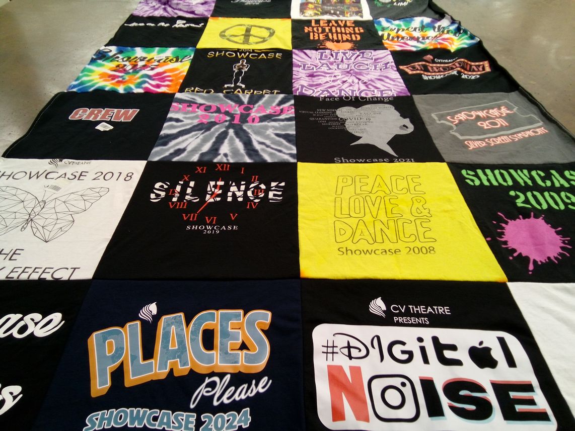 T-shirt quilt with theater, performance themes by Cathy from PA