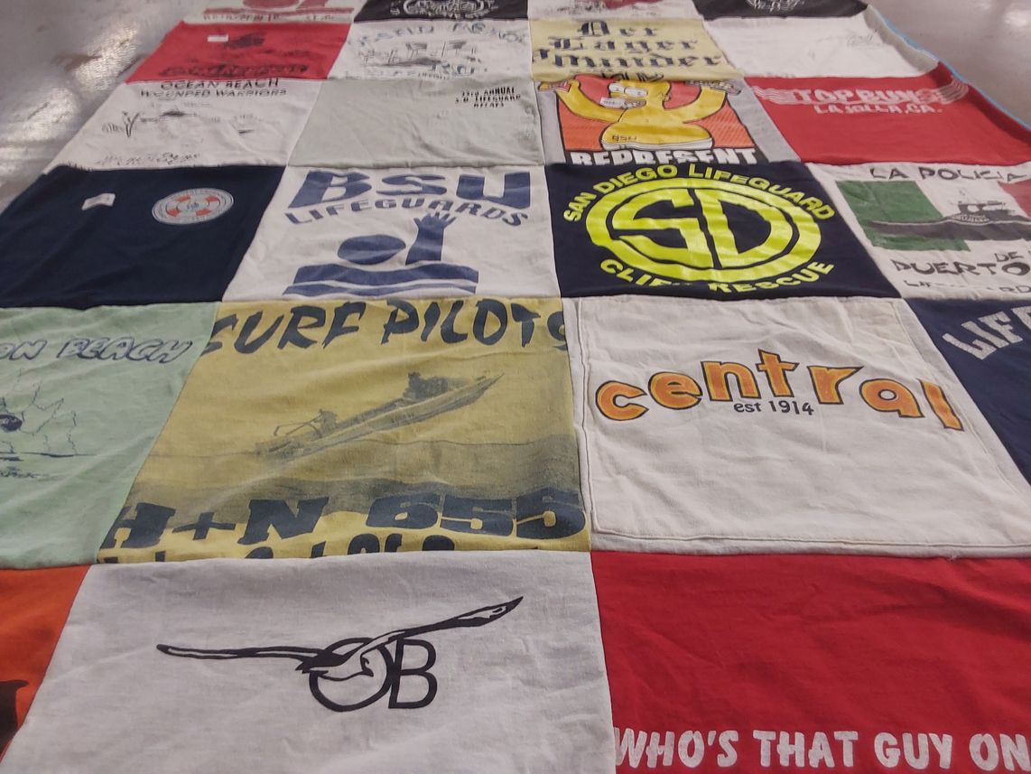 T-shirt quilt with water sports, lifeguarding themes by greg from CA