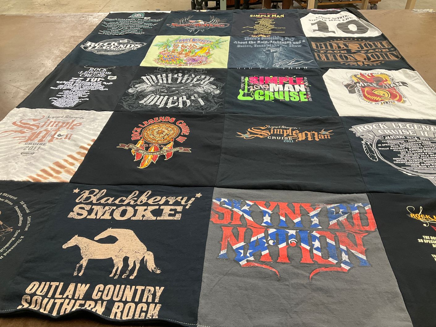 T-shirt quilt with music, rock themes by Kelli from AR