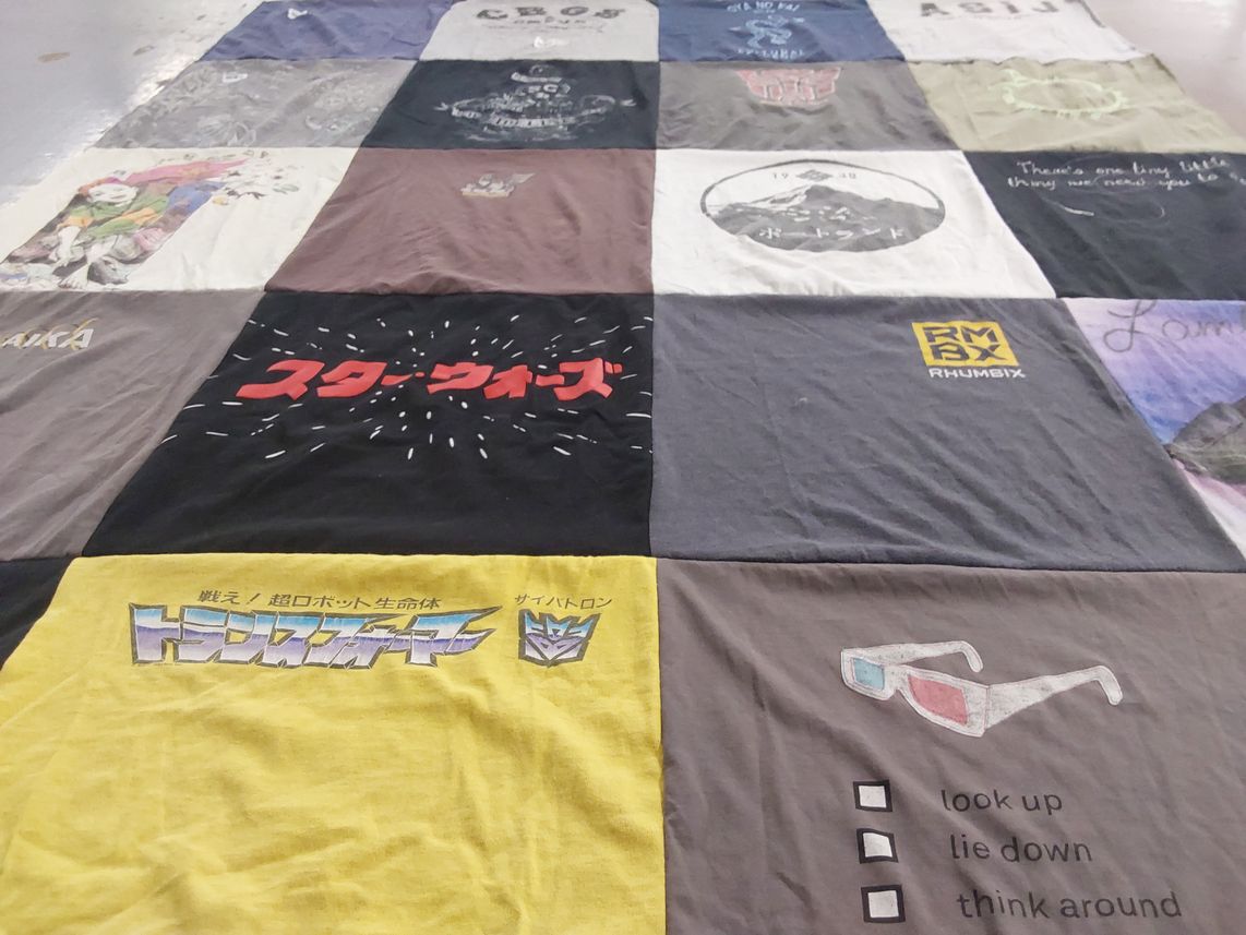 T-shirt quilt with anime, comics themes by Holly from OR