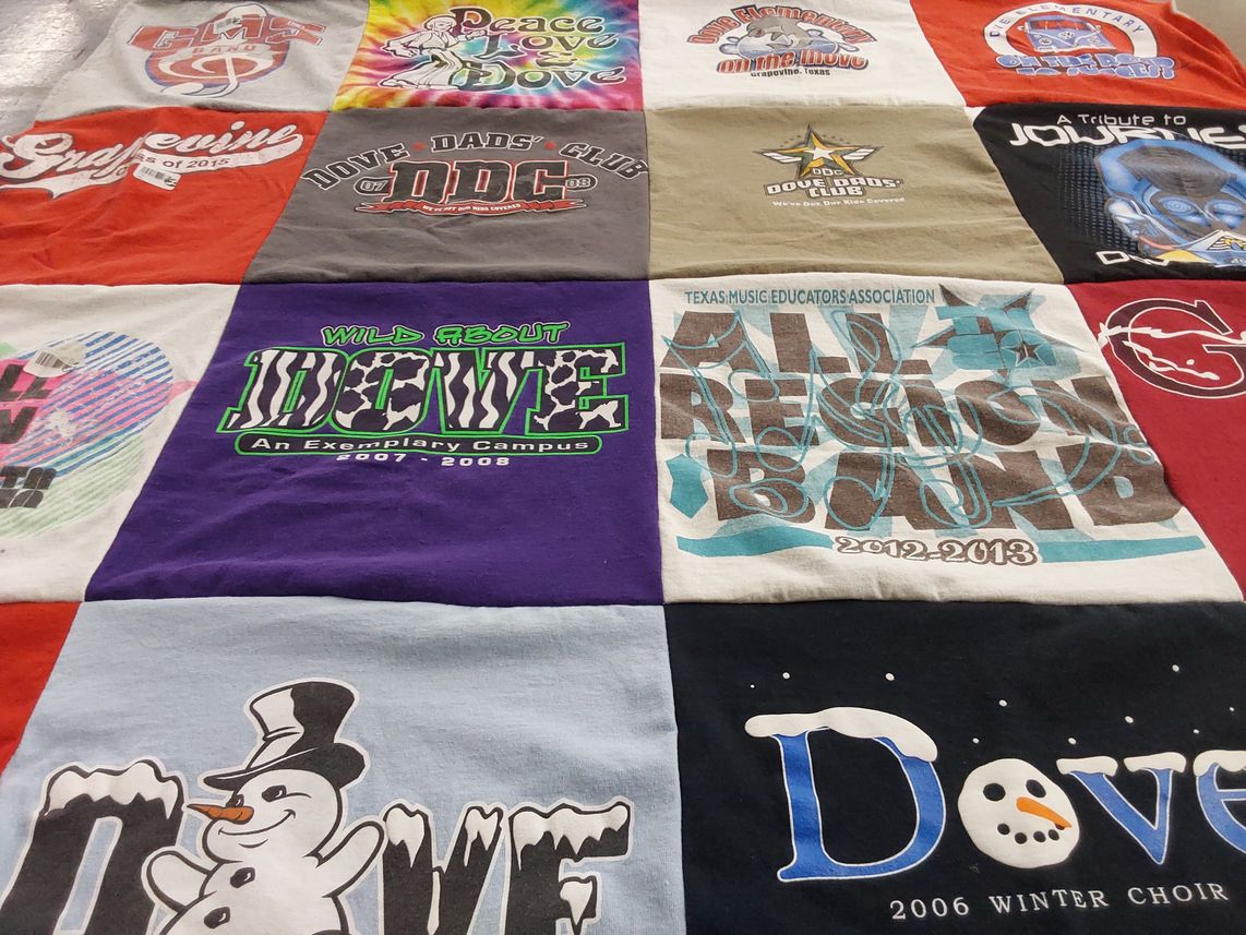 T-shirt quilt from grapevine high school, dove middle school by Julie from TX