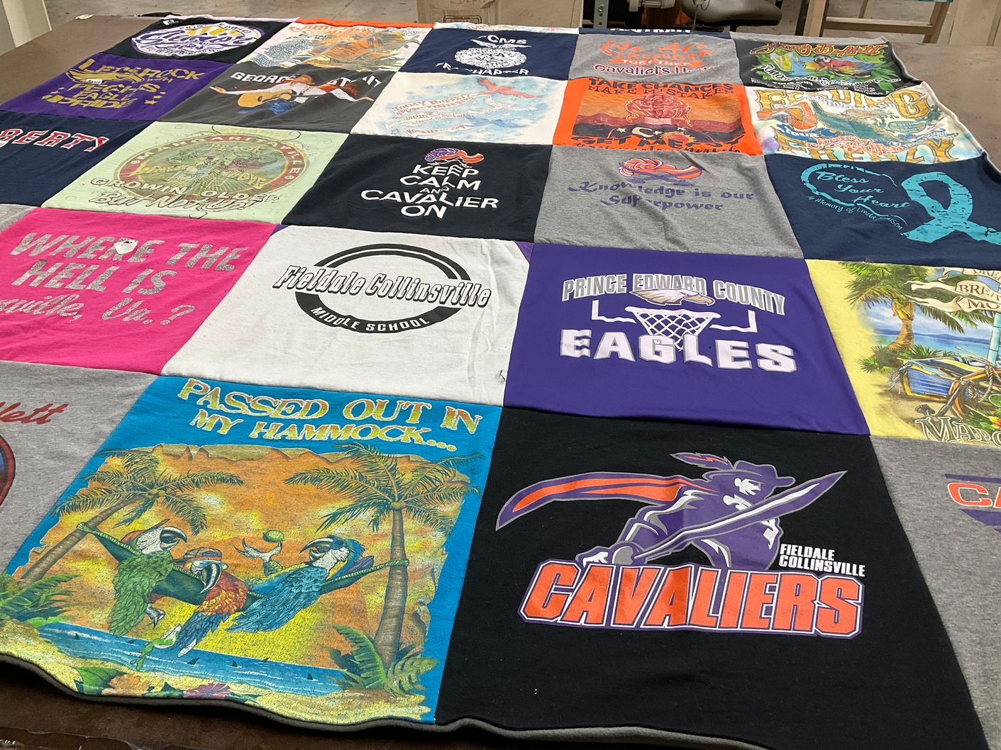T-shirt quilt featuring prince edward county eagles, fieldale collinsville cavaliers by Megan from VA