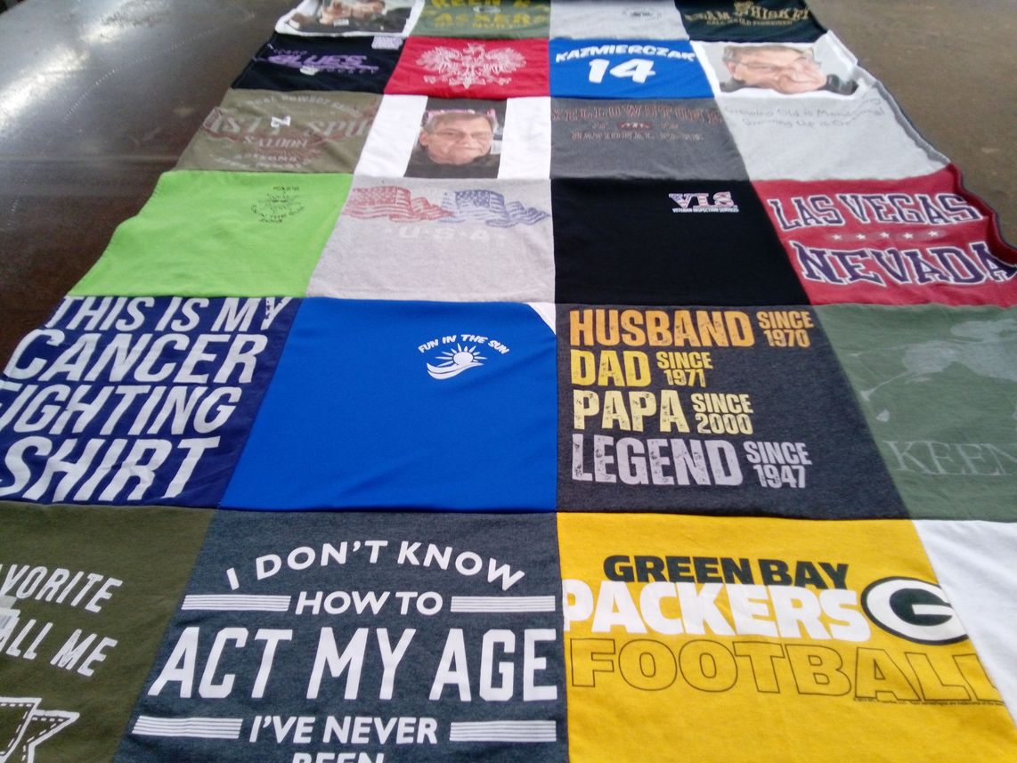 T-shirt quilt featuring green bay packers football by Barb from IL