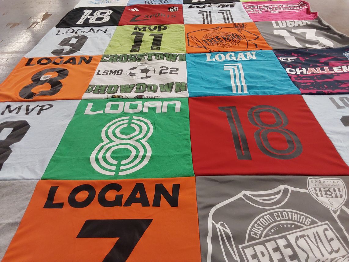 T-shirt quilt with sports, soccer themes by Ryan from MO