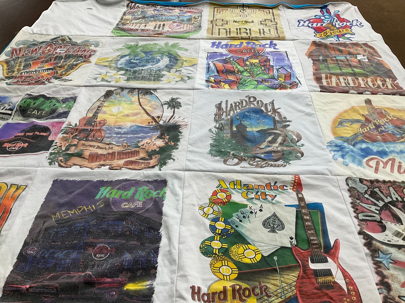 T-shirt quilt with music, travel themes by Kimberly from FL