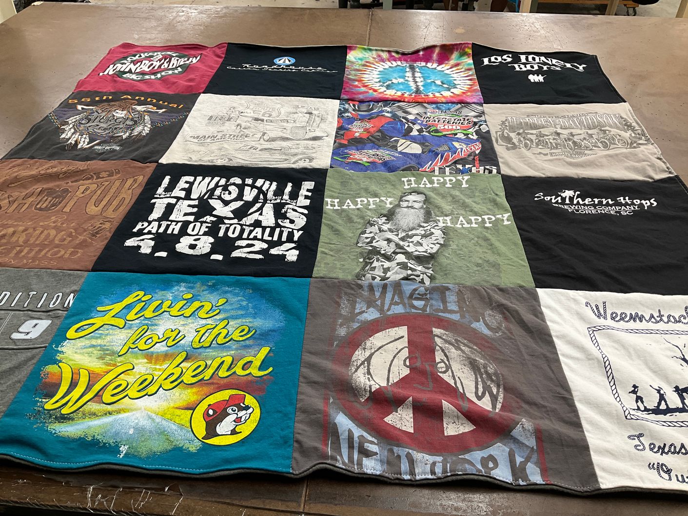 T-shirt quilt with brewery, music themes by SHARENE from MI