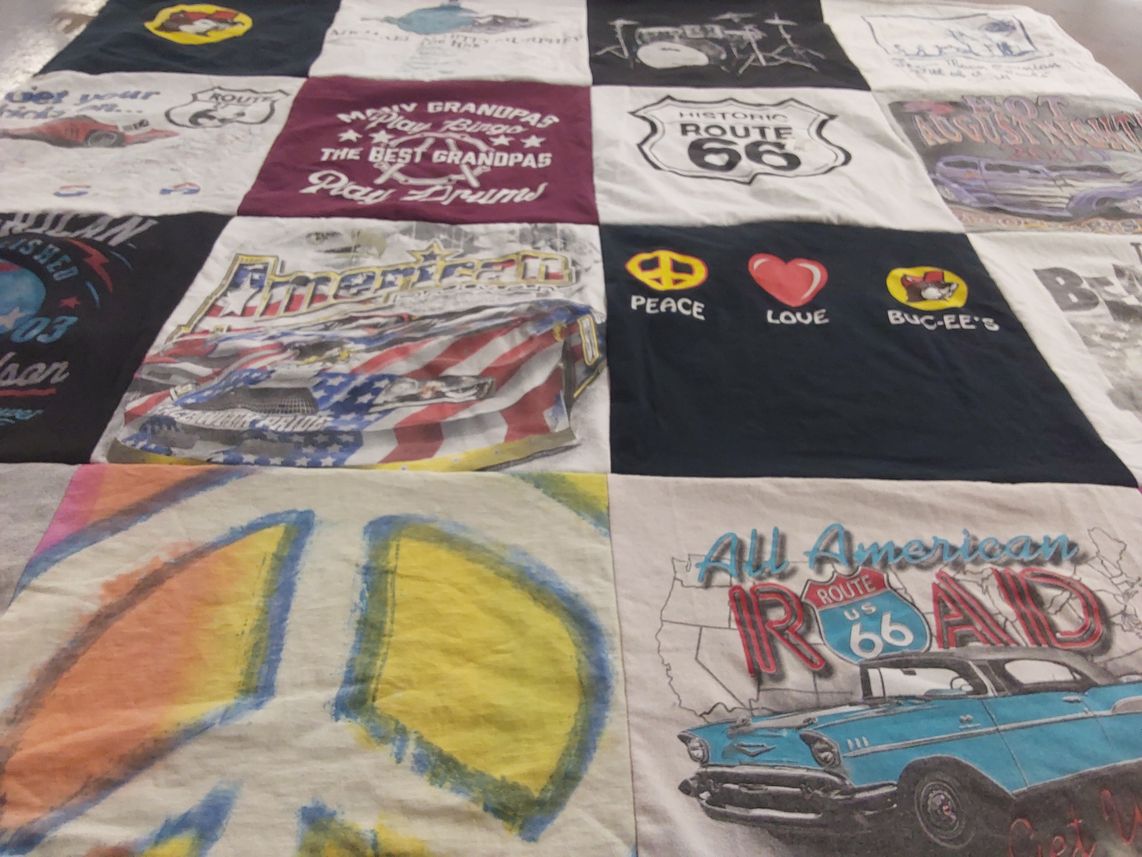 T-shirt quilt with cars, road trips themes by SHARENE from MI