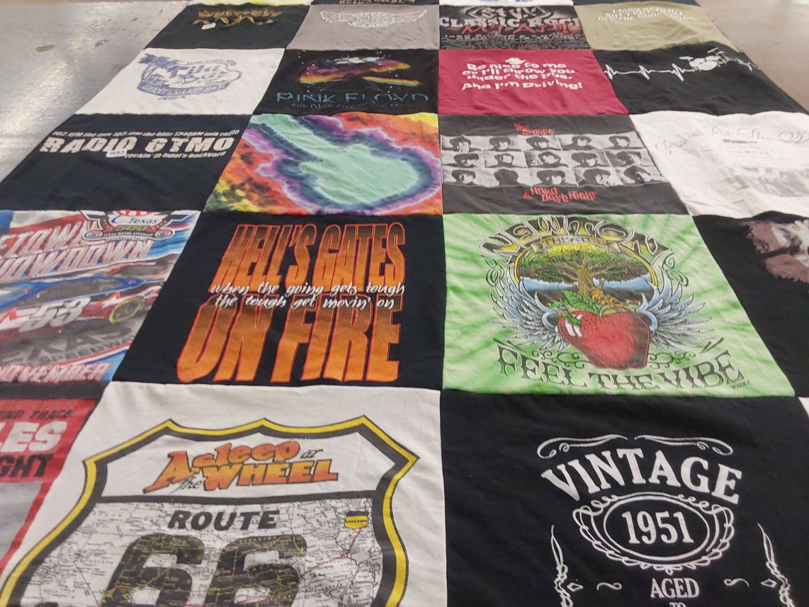 T-shirt quilt with music, cars themes by SHARENE from MI