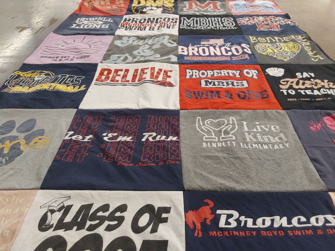 T-shirt quilt featuring mckinney boyd swimming and diving, mckinney boyd broncos by Tommie from TX