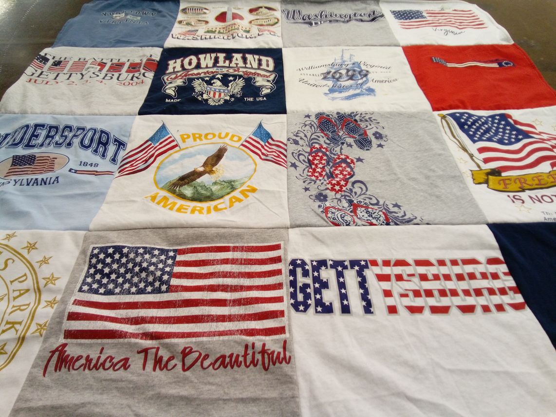 T-shirt quilt with history, patriotism themes by Phil from NC