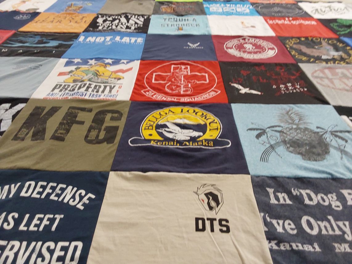 T-shirt quilt with military, travel themes by Courtney from TX