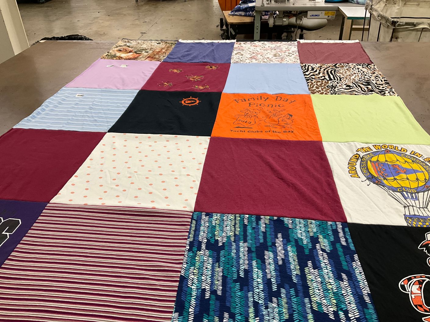 T-shirt quilt with social gatherings, picnics themes by Debra from MD
