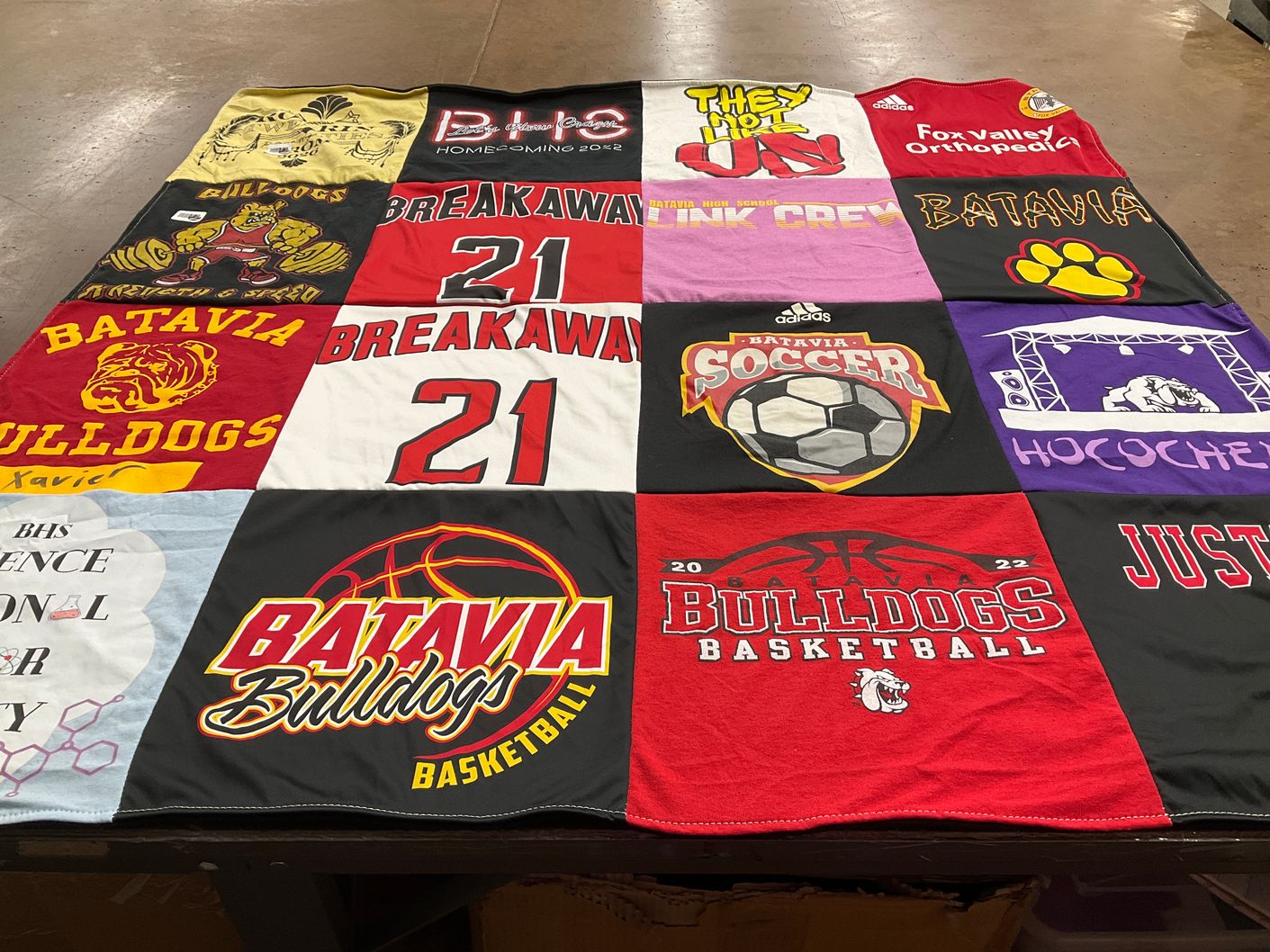 T-shirt quilt featuring batavia bulldogs basketball, batavia soccer by Kertrina from IL