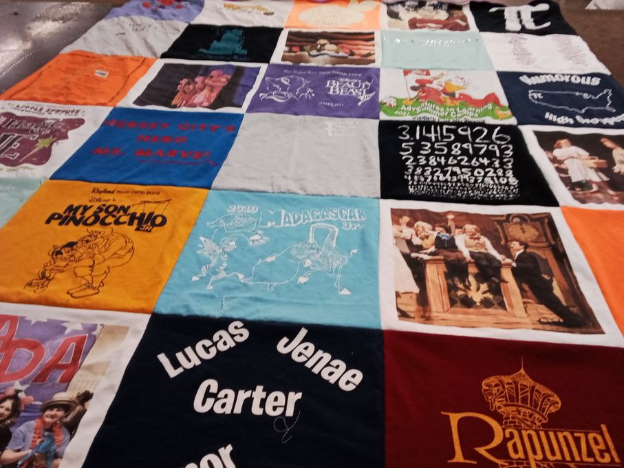 T-shirt quilt with theater, musicals themes by Amy from OR