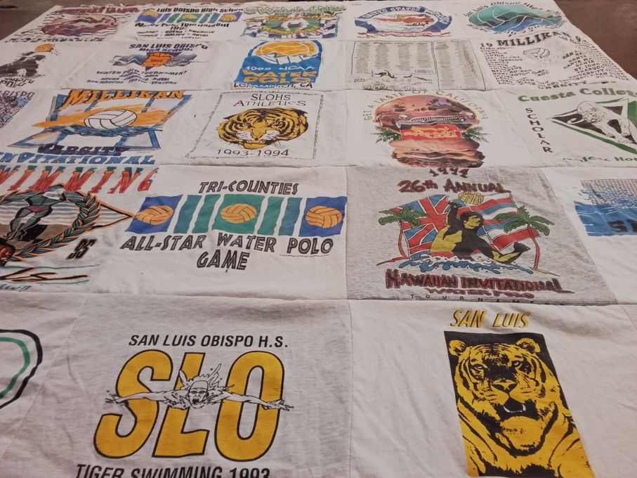 T-shirt quilt featuring san luis obispo high school swimming by Sharon from CA