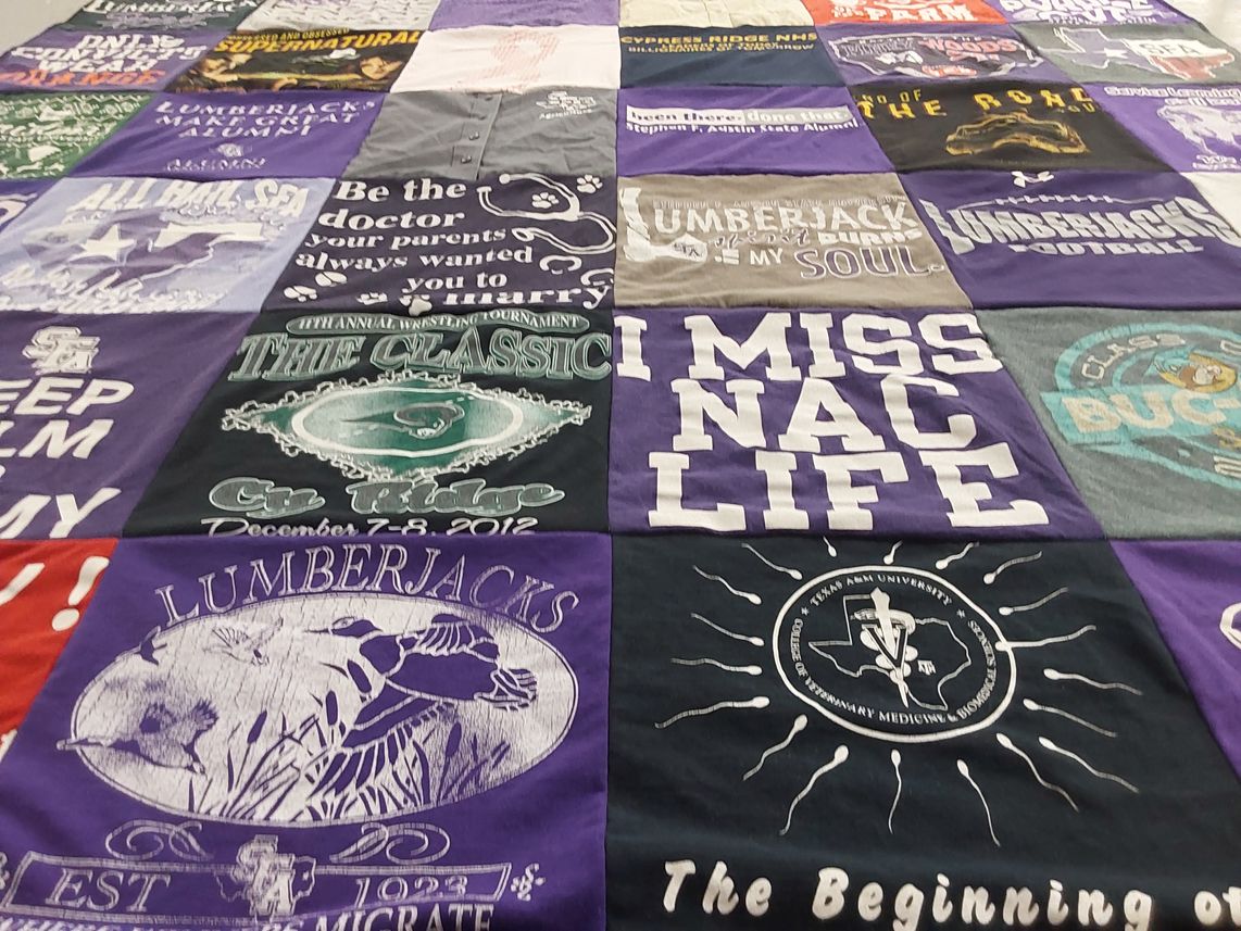 T-shirt quilt featuring lumberjacks football by Jo from TX