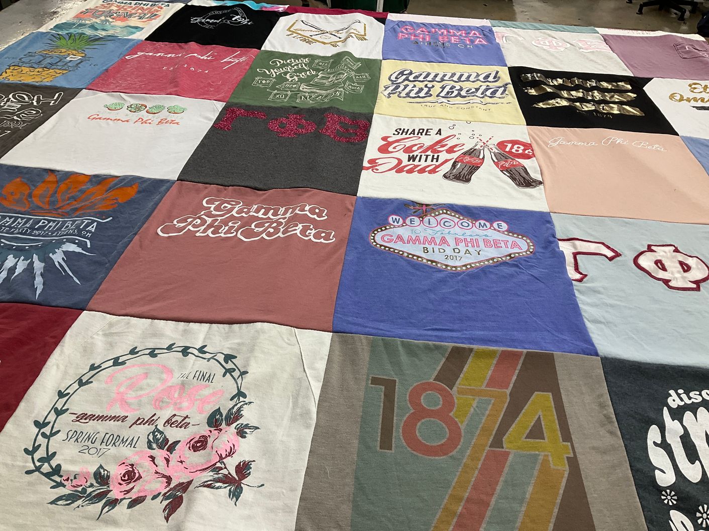 T-shirt quilt with sororities, sorority events themes by Margaret from OH