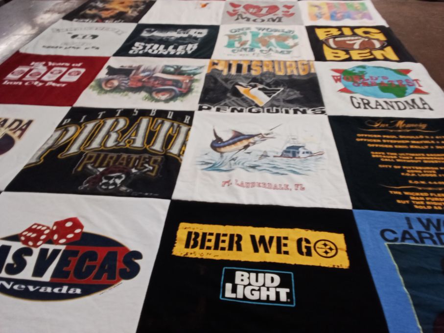 T-shirt quilt featuring pittsburgh pirates, pittsburgh penguins by Cynthia from PA