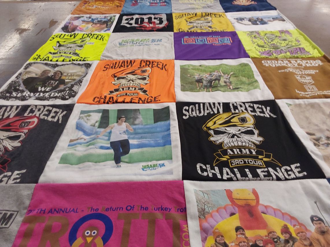 T-shirt quilt with running, challenges themes by Richard from IA
