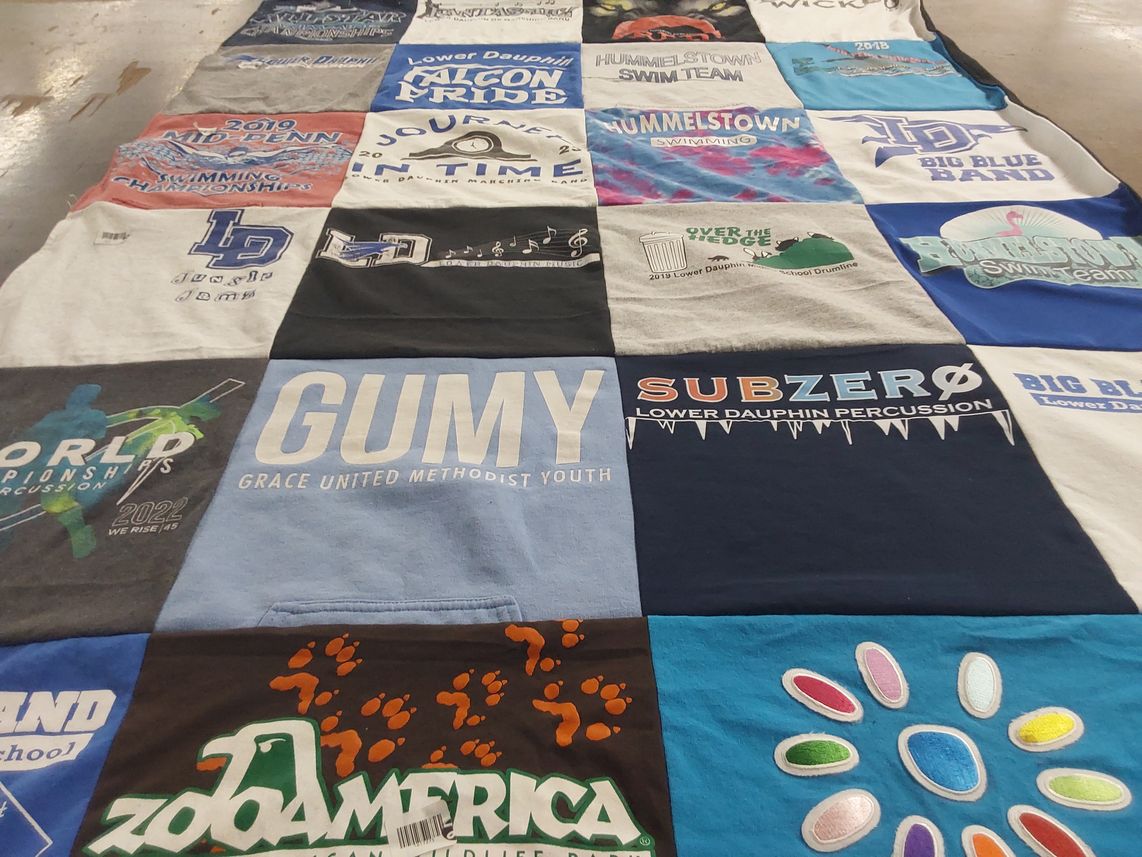 T-shirt quilt featuring lower dauphin percussion, hummelstown swim team by Cynthia from PA