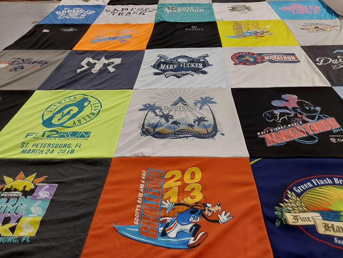 T-shirt quilt with running, marathons themes by Tyler from FL