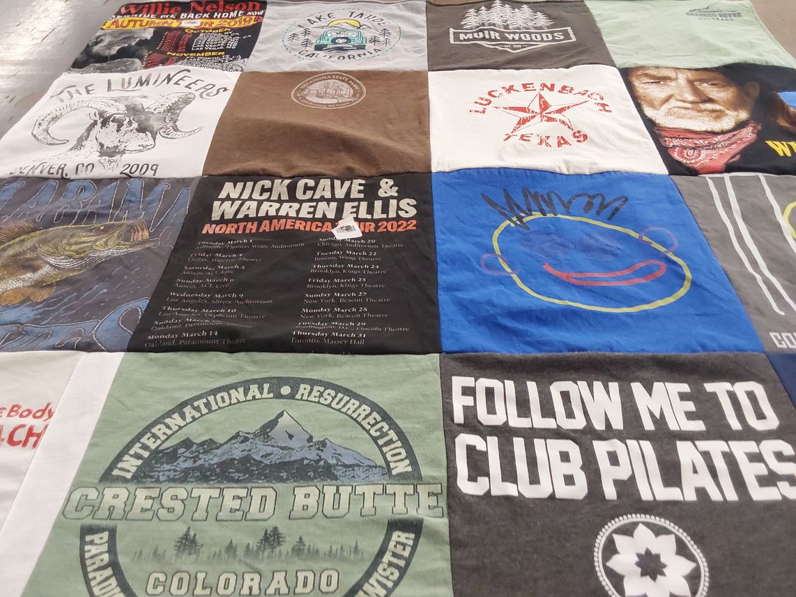 T-shirt quilt with music, concerts themes by Lisa from TX