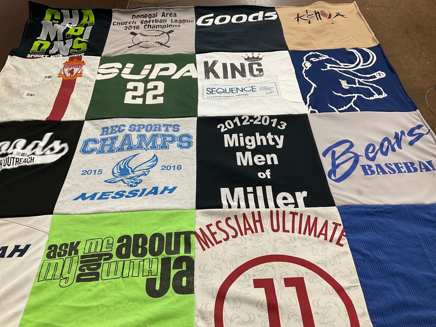 T-shirt quilt featuring bears baseball, messiah ultimate frisbee by Aliza from PA