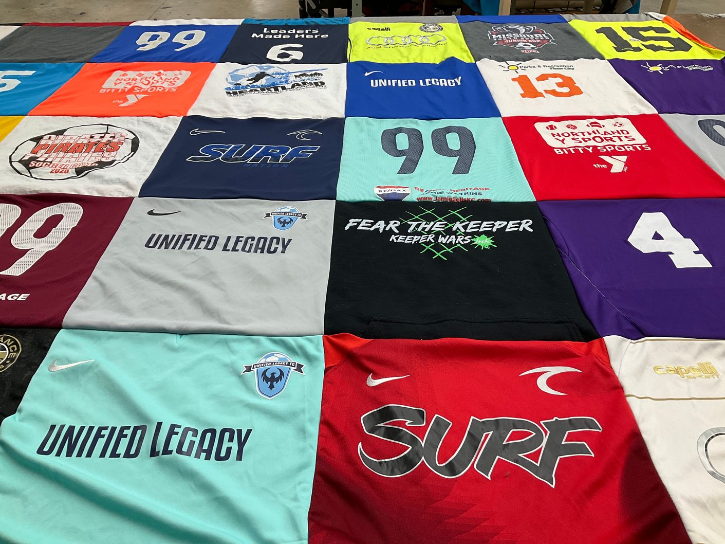 T-shirt quilt with soccer, sports themes by Sara from MO