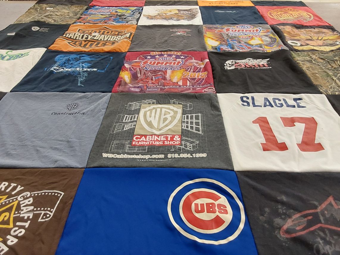 T-shirt quilt with motorcycles, racing themes by Sandra from CA