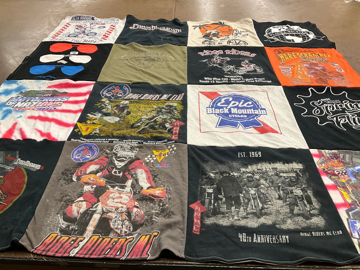 T-shirt quilt with motorcycles, cycling themes by Christopher from FL
