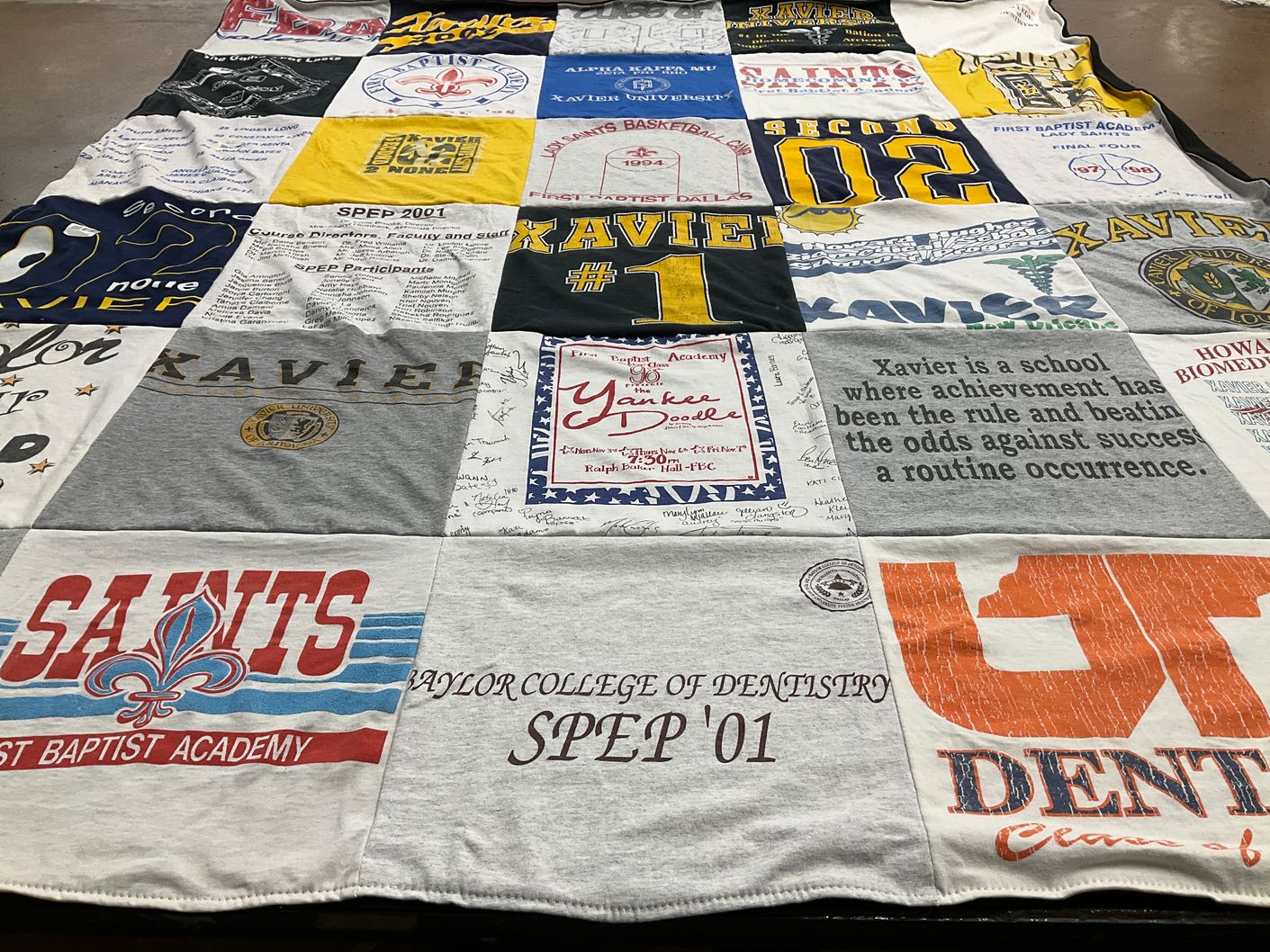 T-shirt quilt featuring xavier university, first baptist academy by Tanaya from TX