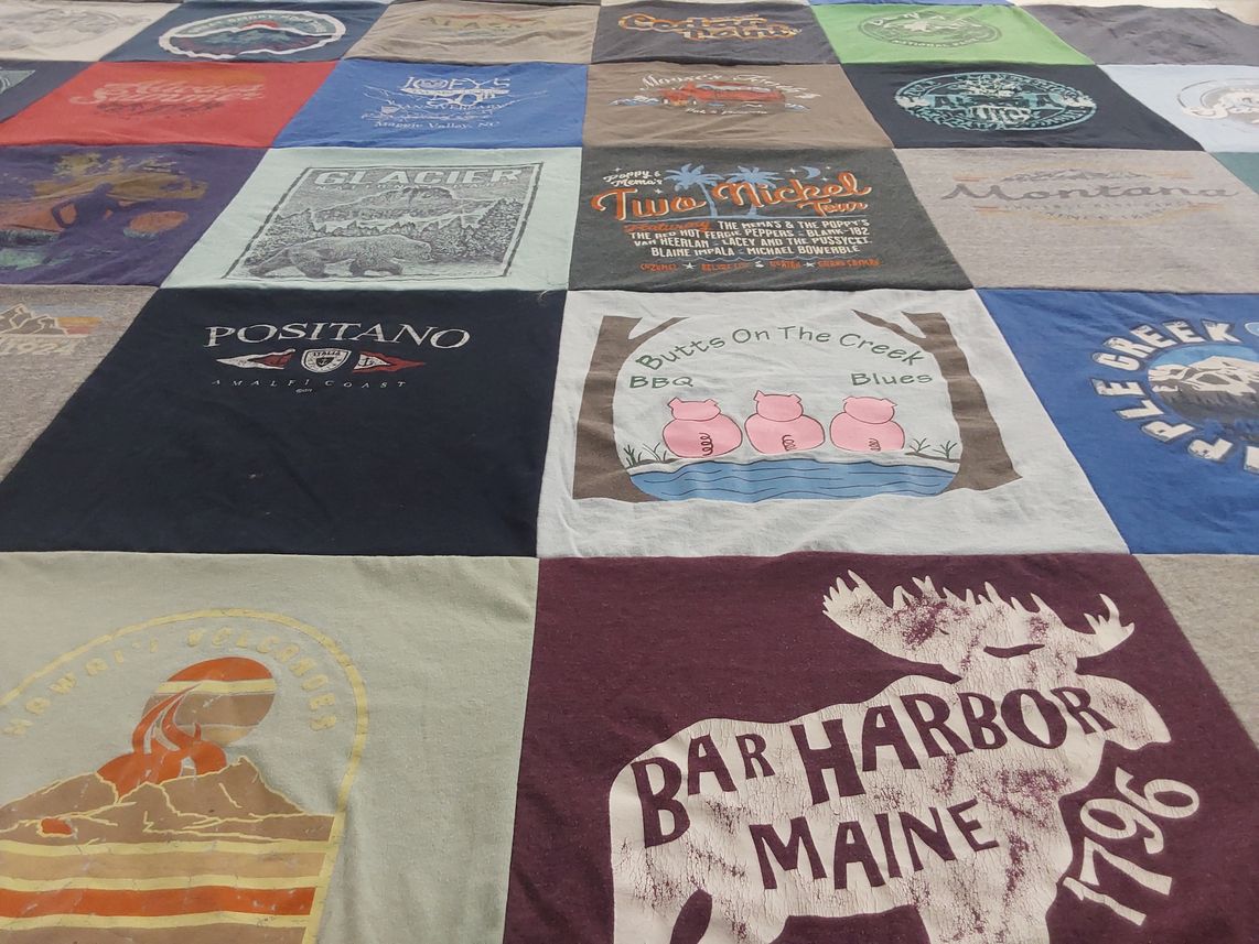 T-shirt quilt with travel, food themes by Valerie from FL